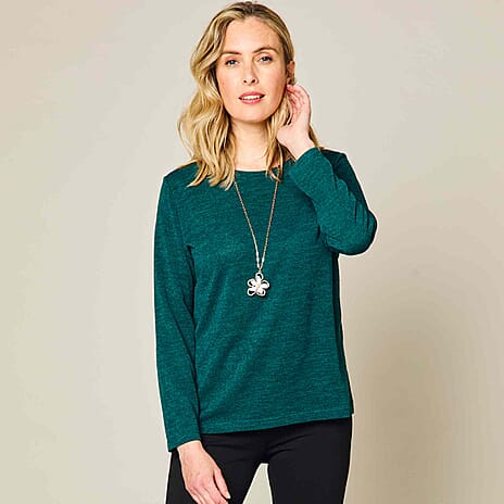 Emreco Soft Touch Round Neck Top with Necklace - Green