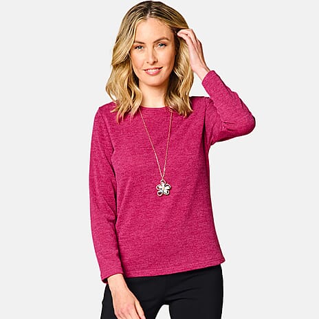 Emreco Soft Touch Round Neck Top with Necklace - Pink