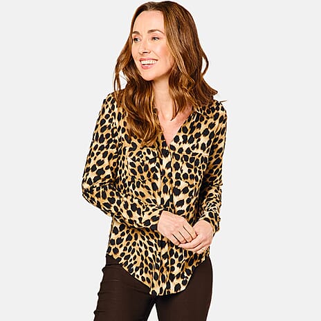 Emreco Long Sleeve Animal Print Blouse - Leopard