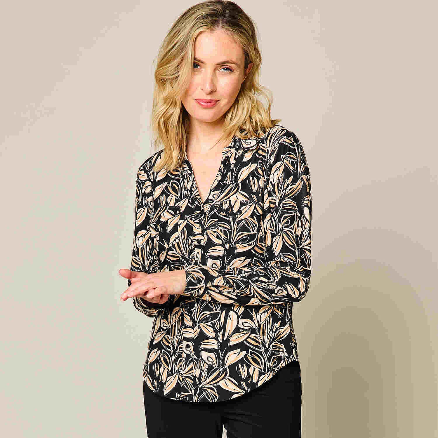 Emreco Long Sleeve Animal Print Blouse - Leaf