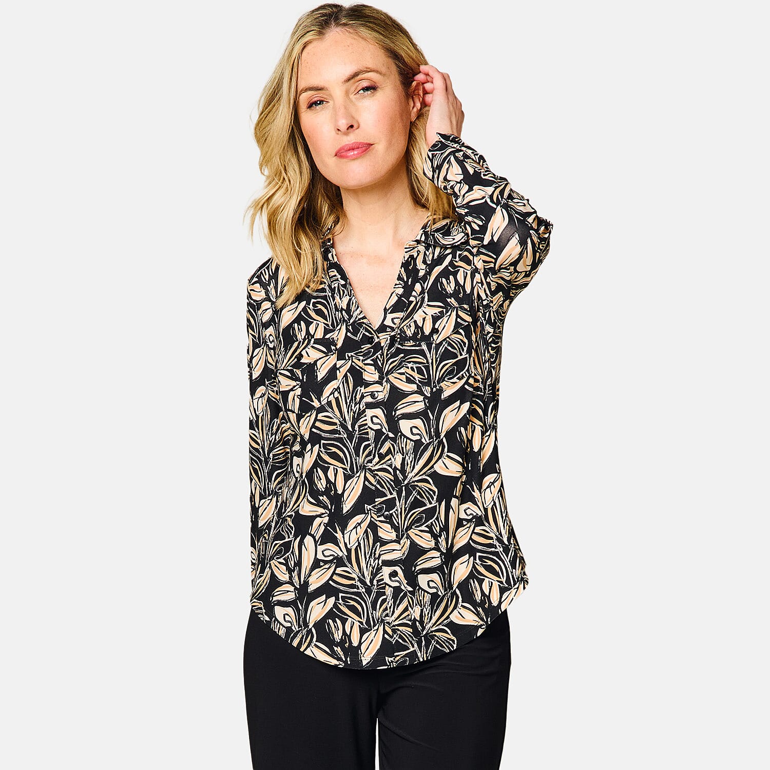 Emreco Long Sleeve Animal Print Blouse - Leaf