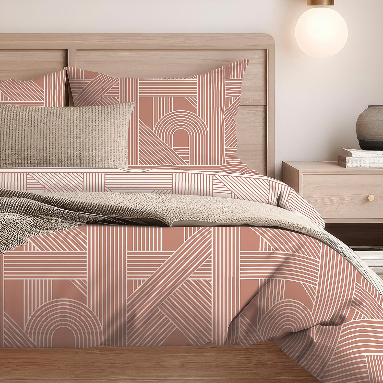 Frey Geometric Pattern Duvet Cover Set (Size Superking) - Terracotta