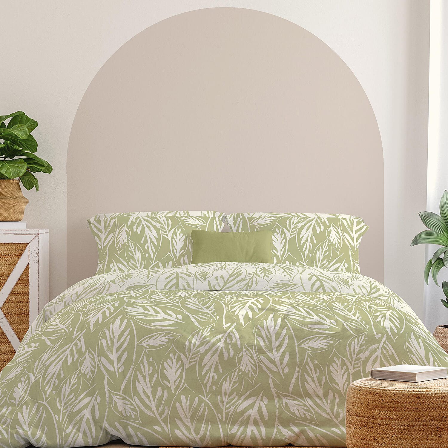 One Time Closeout - Copenhagen Home Laura Leaf Pattern Duvet Cover Set (Size Single) - Green