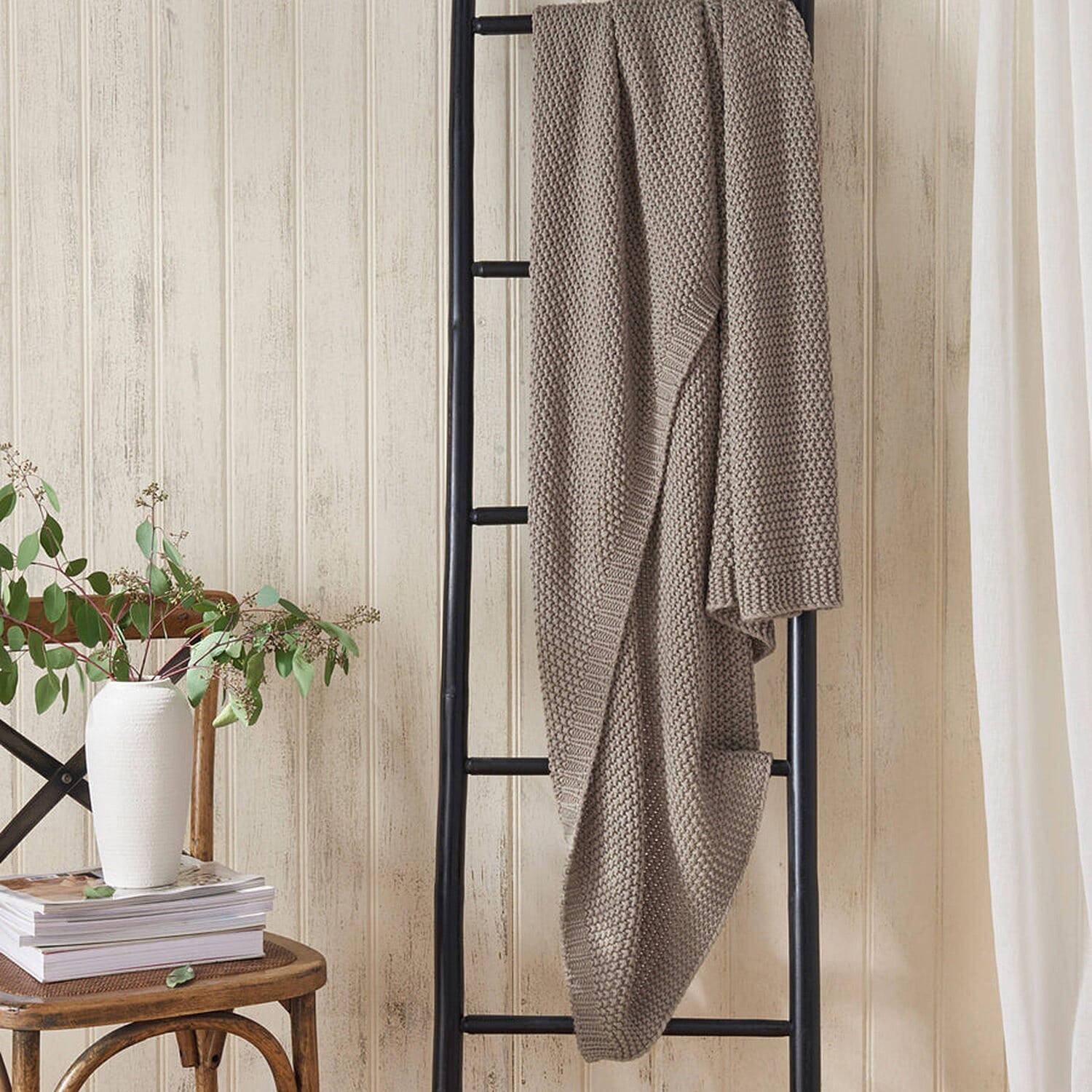 New Collection - Sleep Retreat Haven Knitted Throw Blanket (Size 180x125 cm) - Natural