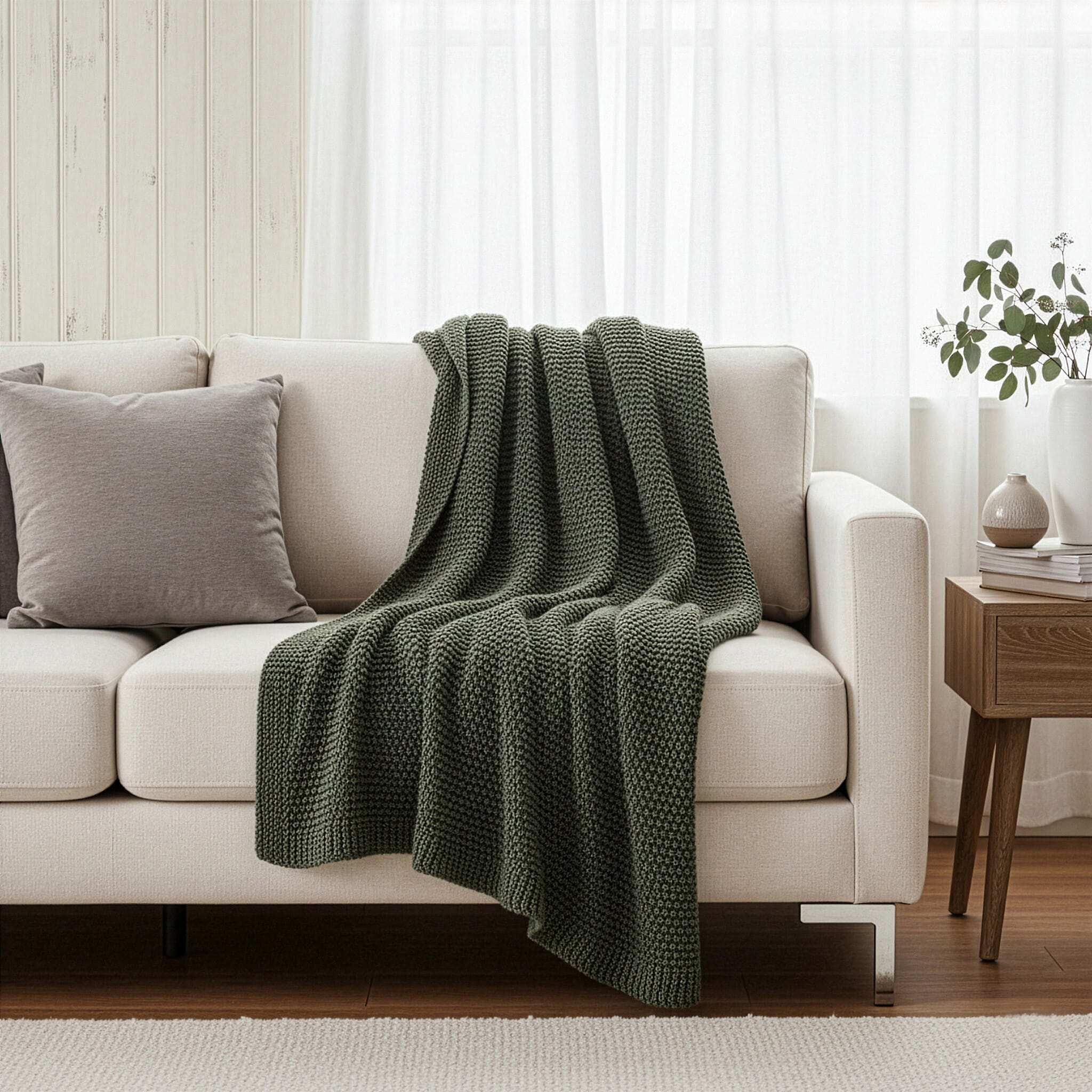 Acrylic Throw Blanket (Size 125x180 cm) - Light Green