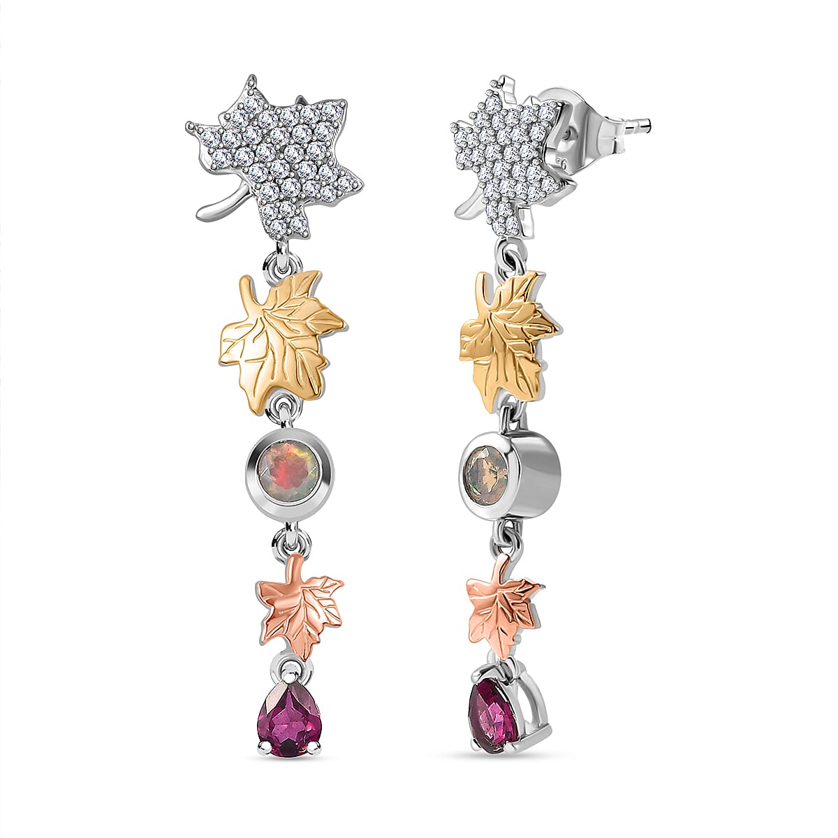 GP Italian Garden Collection - Ethiopian Opal, Rhodolite Garnet, Blue Sapphire & White Zircon Dangling Earring Sterling Silver 2.80 Ct.