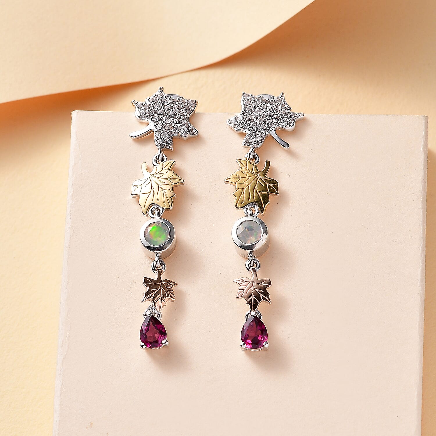 GP Italian Garden Collection - Ethiopian Opal, Rhodolite Garnet, Blue Sapphire & White Zircon Dangling Earring Sterling Silver 2.80 Ct.