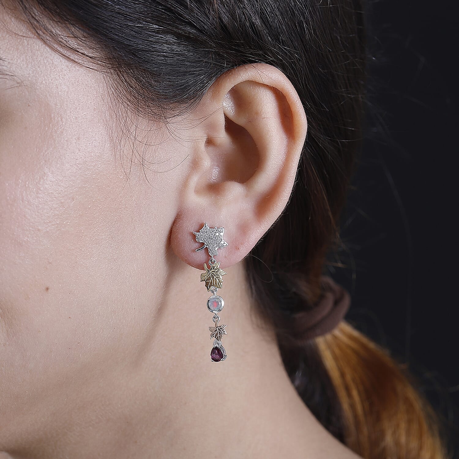 GP Italian Garden Collection - Ethiopian Opal, Rhodolite Garnet, Blue Sapphire & White Zircon Dangling Earring Sterling Silver 2.80 Ct.