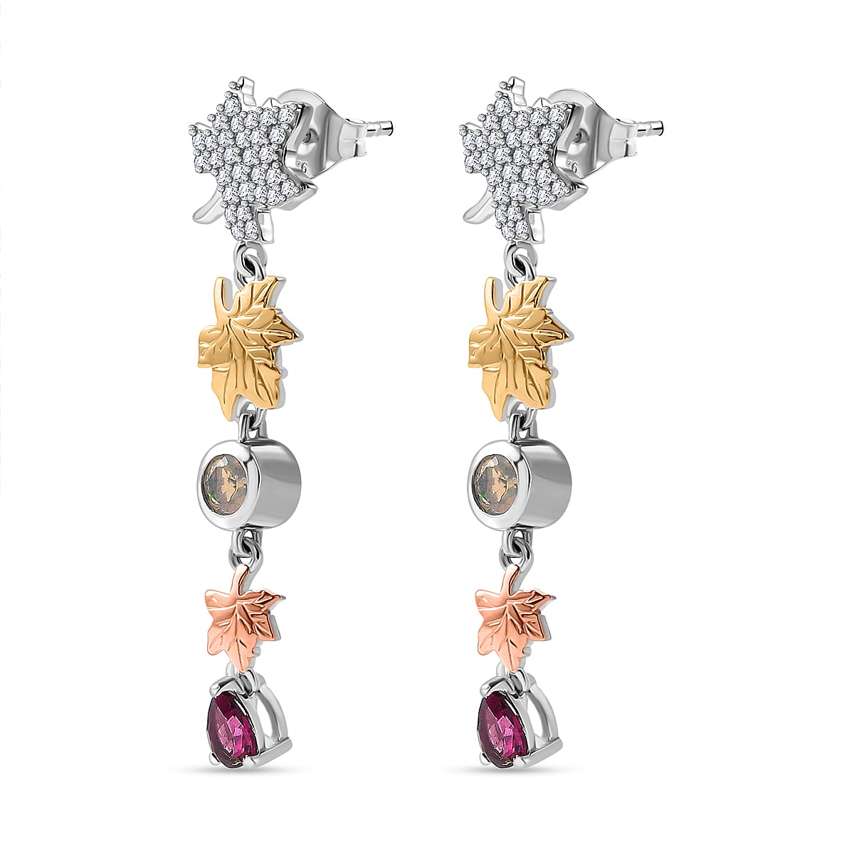 GP Italian Garden Collection - Ethiopian Opal, Rhodolite Garnet, Blue Sapphire & White Zircon Dangling Earring Sterling Silver 2.80 Ct.