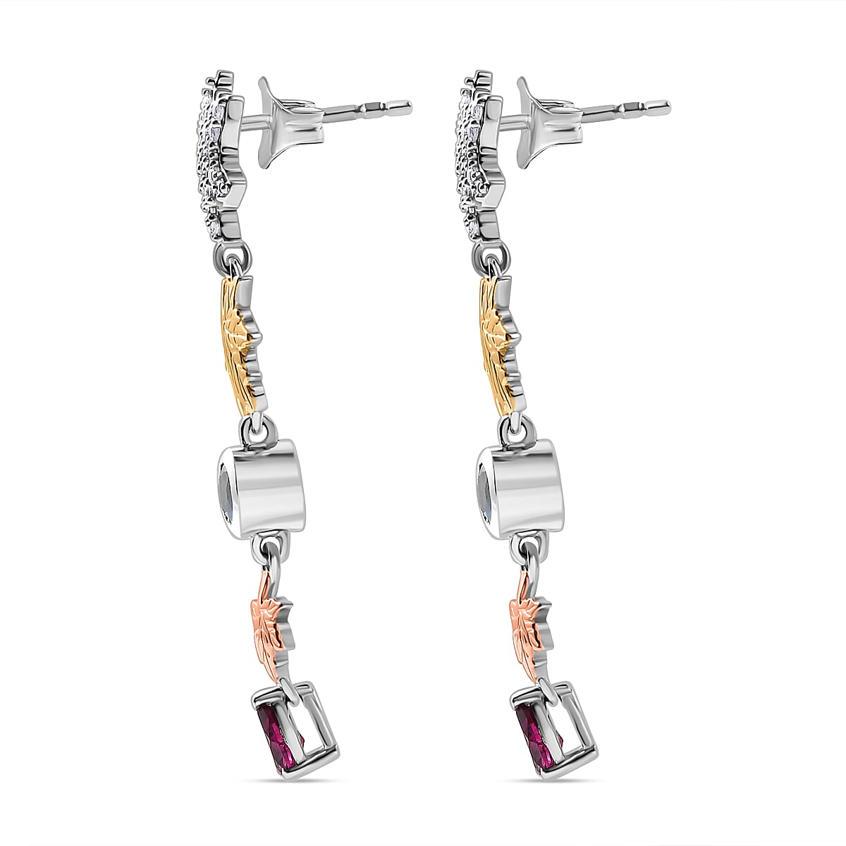 GP Italian Garden Collection - Ethiopian Opal, Rhodolite Garnet, Blue Sapphire & White Zircon Dangling Earring Sterling Silver 2.80 Ct.