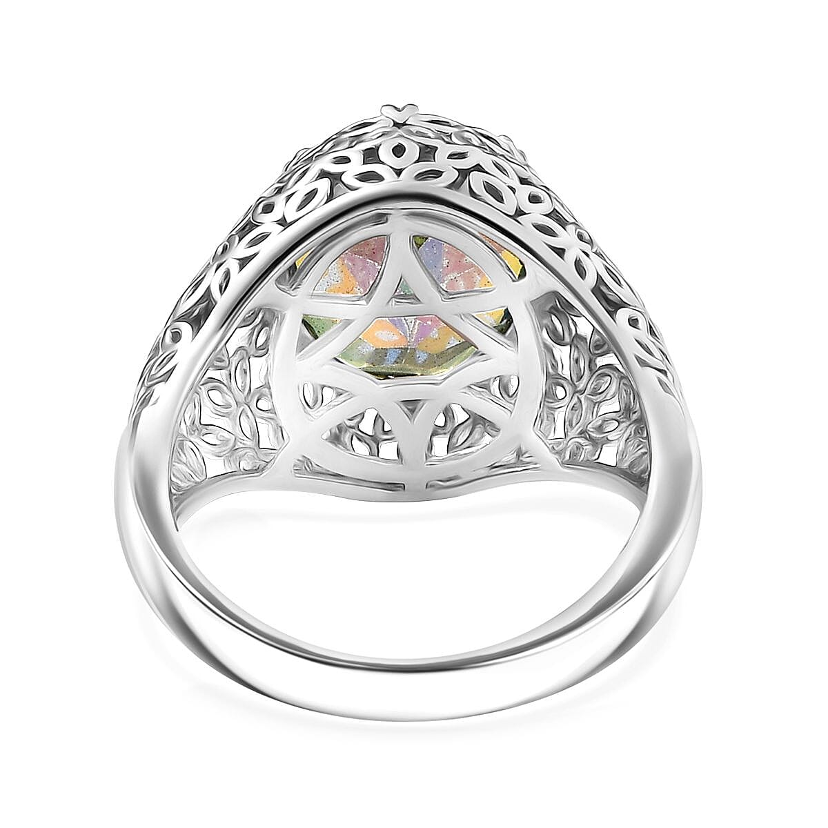 Neptine Mystic Quartz Solitaire Filligree Ring in Platinum Bond 4.24 Ct