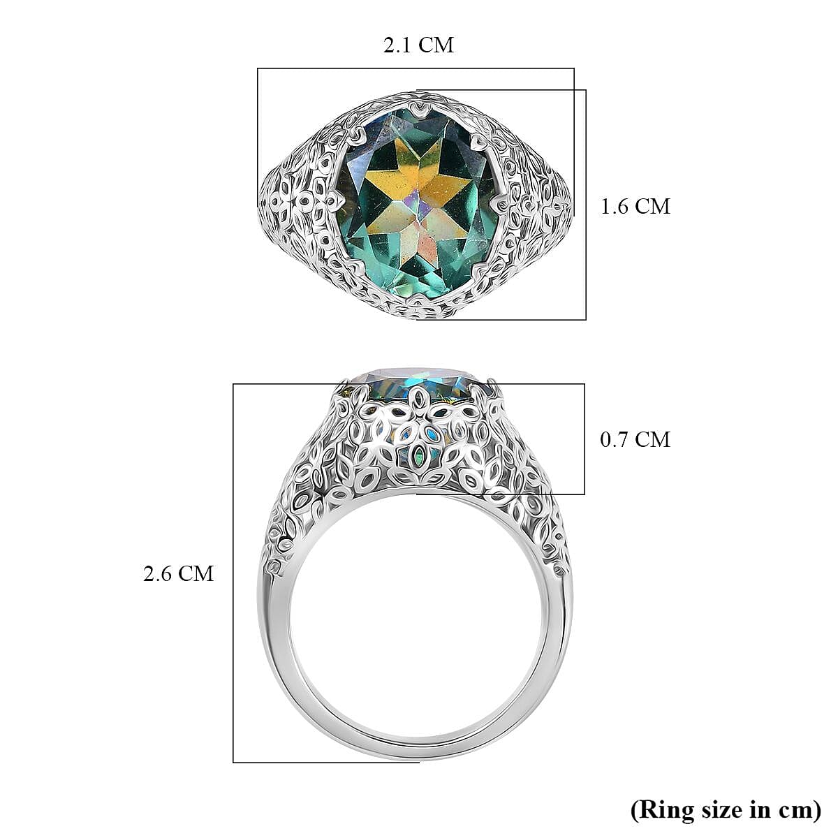 Neptine Mystic Quartz Solitaire Filligree Ring in Platinum Bond 4.24 Ct