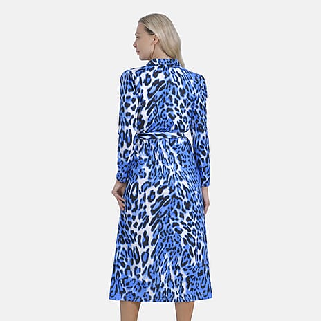 La marey Jersey Leopard Print Midi Dress with Waistband (Size S) - Blue