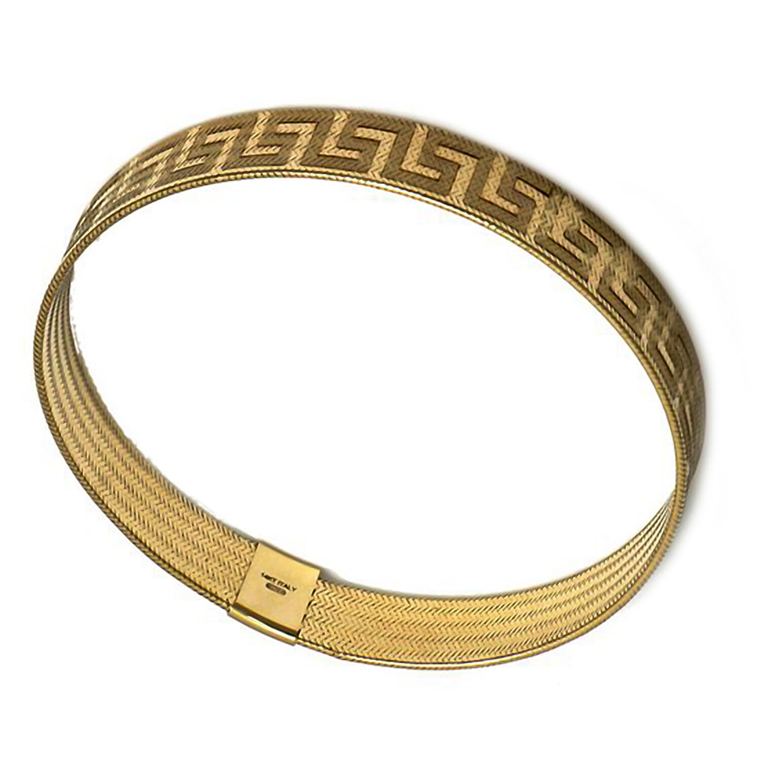 Maestro Collection - 9K Yellow Gold Greek Key Mesh Bangle (Size 7.5 Adjustable)