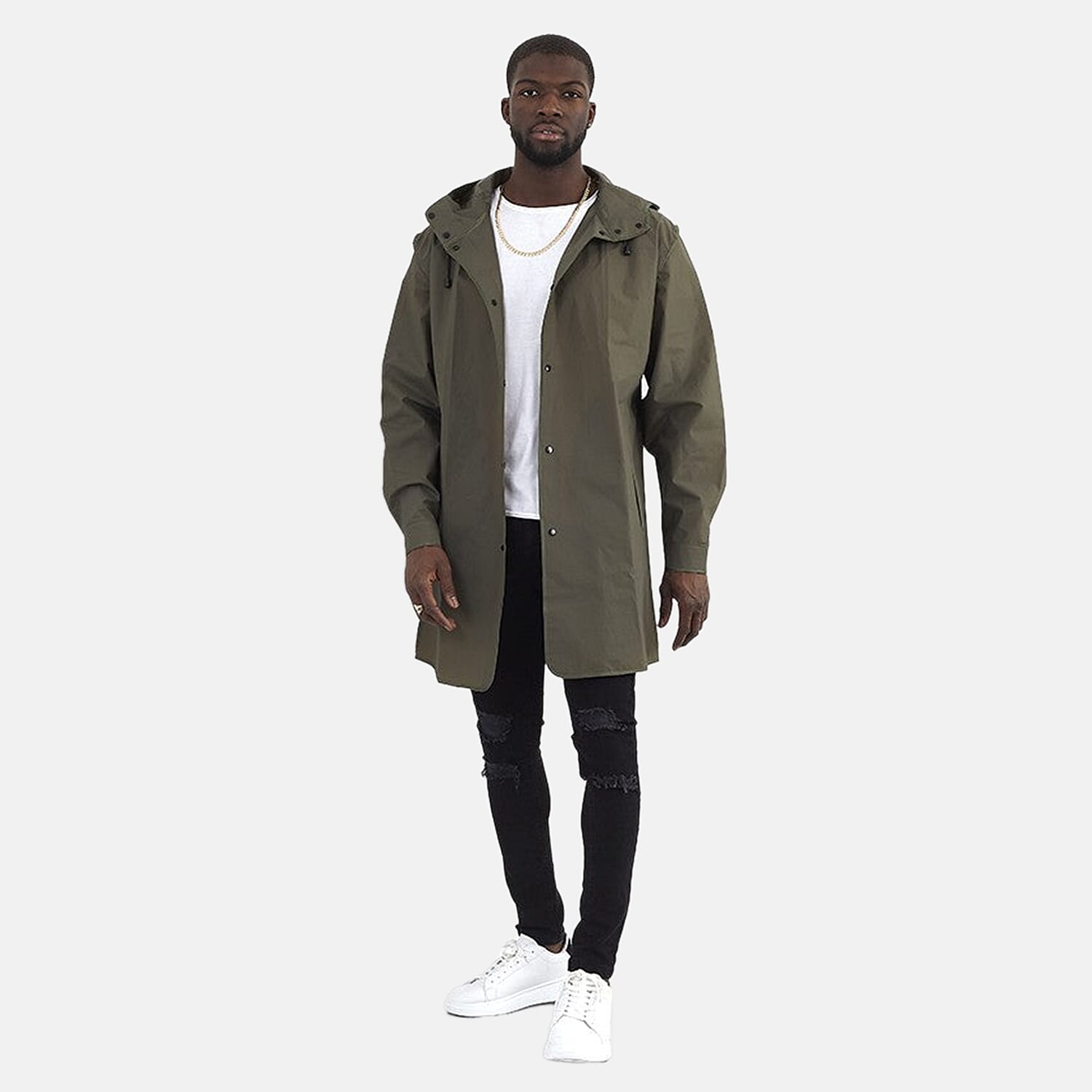 Brave Soul Mens Lightweight Hooded Oversized Parka Jacket (Size S) - Khaki