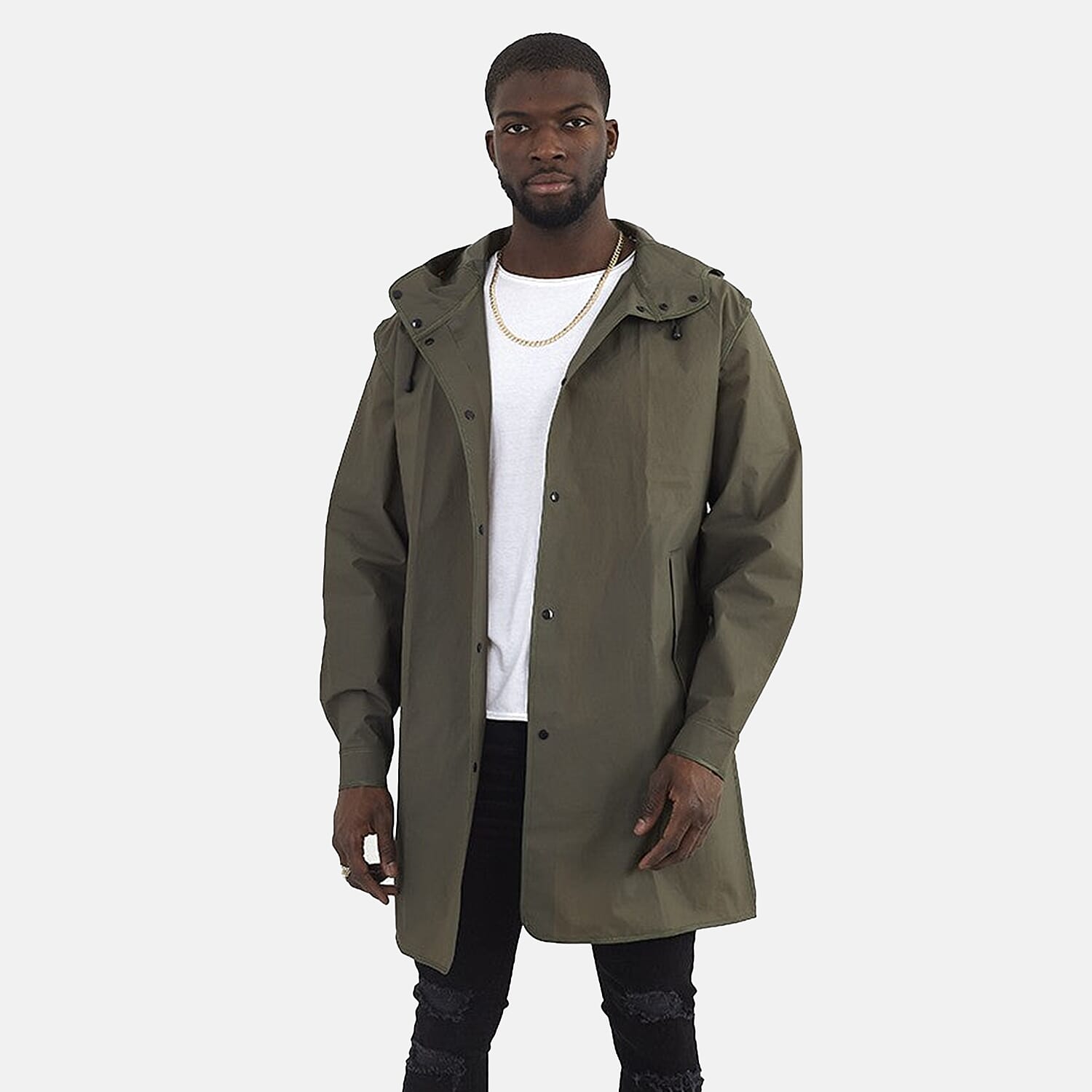 Brave Soul Mens Lightweight Hooded Oversized Parka Jacket (Size S) - Khaki