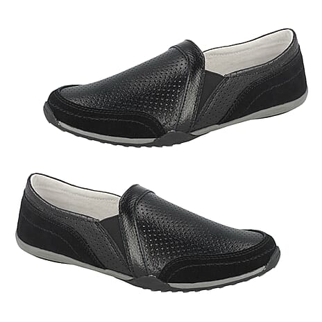 Clearance price offer - Down to Earth Genuine Leather Slip-on Shoes (Size 3) - Black