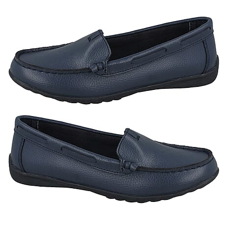 Down to Earth Leather Loafers (Size 4) - Navy