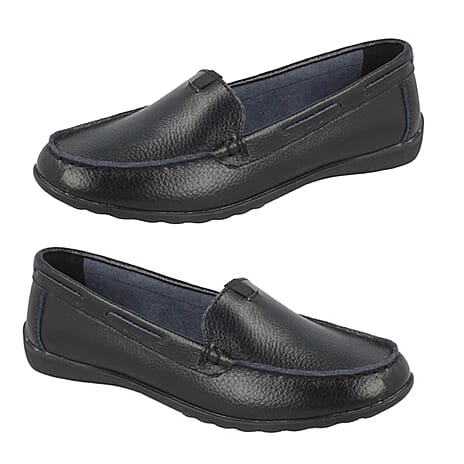 Down to Earth Leather Loafers (Size 5) - Black