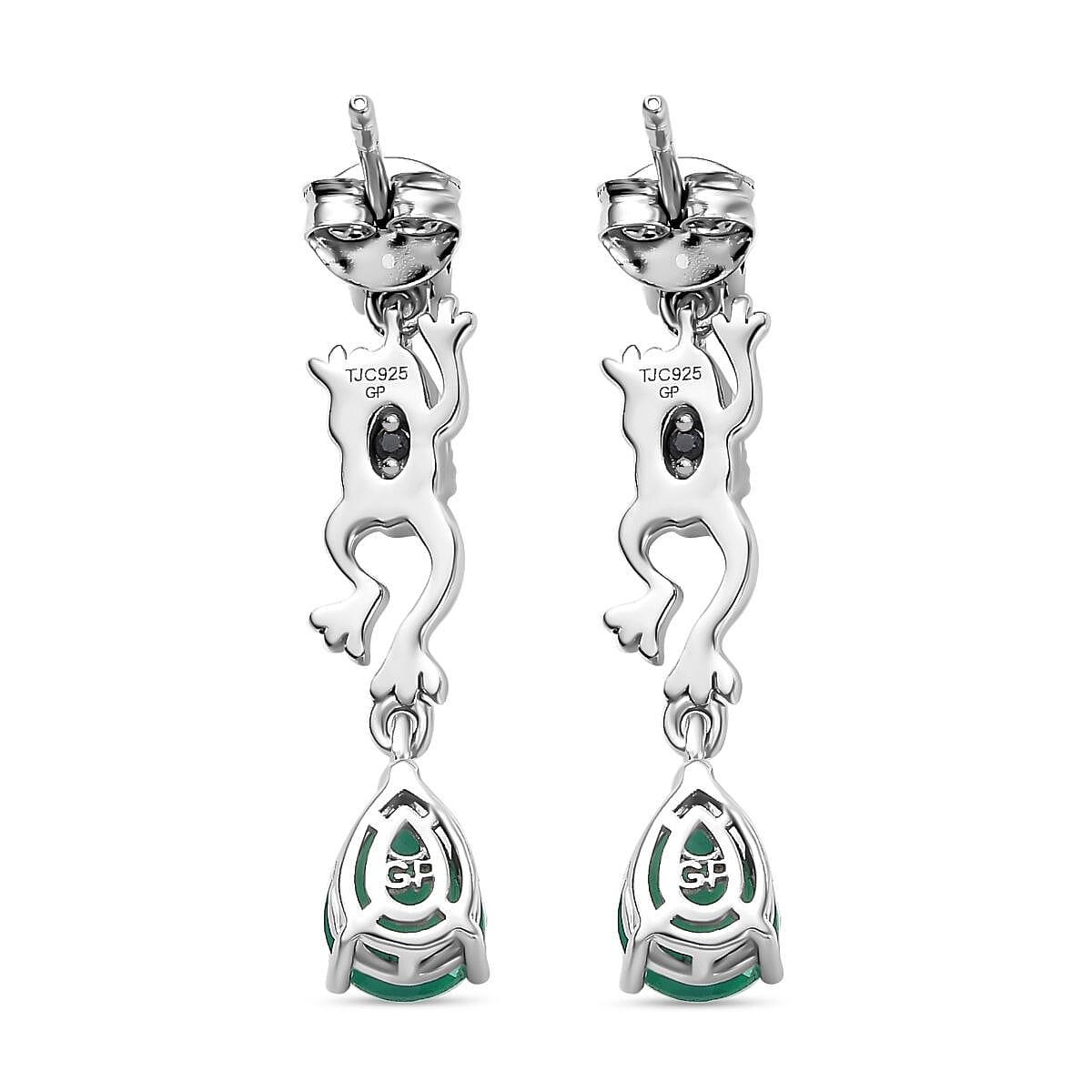 GP Italian Garden Collection - Natural Chrome Diopside, Blue Sapphire & Green Onyx Dangling Earring With Push Back in Rhodium Overlay Sterling Silver 2.78 Ct.