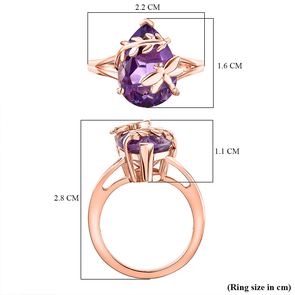 GP Rose De France Amethyst, Blue Sapphire Solitaire Ring in 18K RG Vermeil Sterling Silver 4.956 Ct.