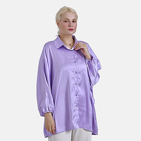 - Maisi Soft Satin Oversize Shirt (Size S-M) - Purple