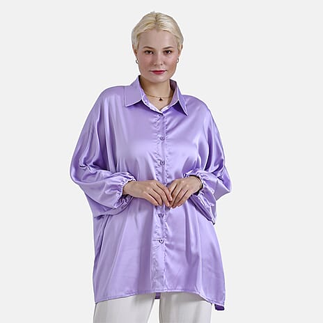- Maisi Soft Satin Oversize Shirt (Size L-XL) - Purple