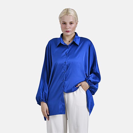 - Maisi Soft Satin Oversize Shirt (Size S-M) - Blue