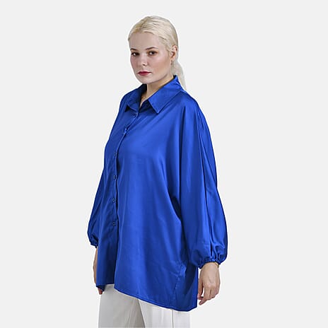 - Maisi Soft Satin Oversize Shirt (Size S-M) - Blue