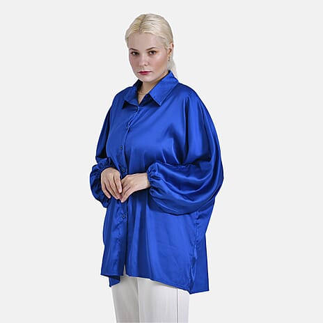 - Maisi Soft Satin Oversize Shirt (Size L-XL) - Blue
