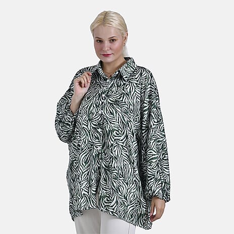 - Maisi Leaf Print Oversized Shirt (Size S-M) - Green