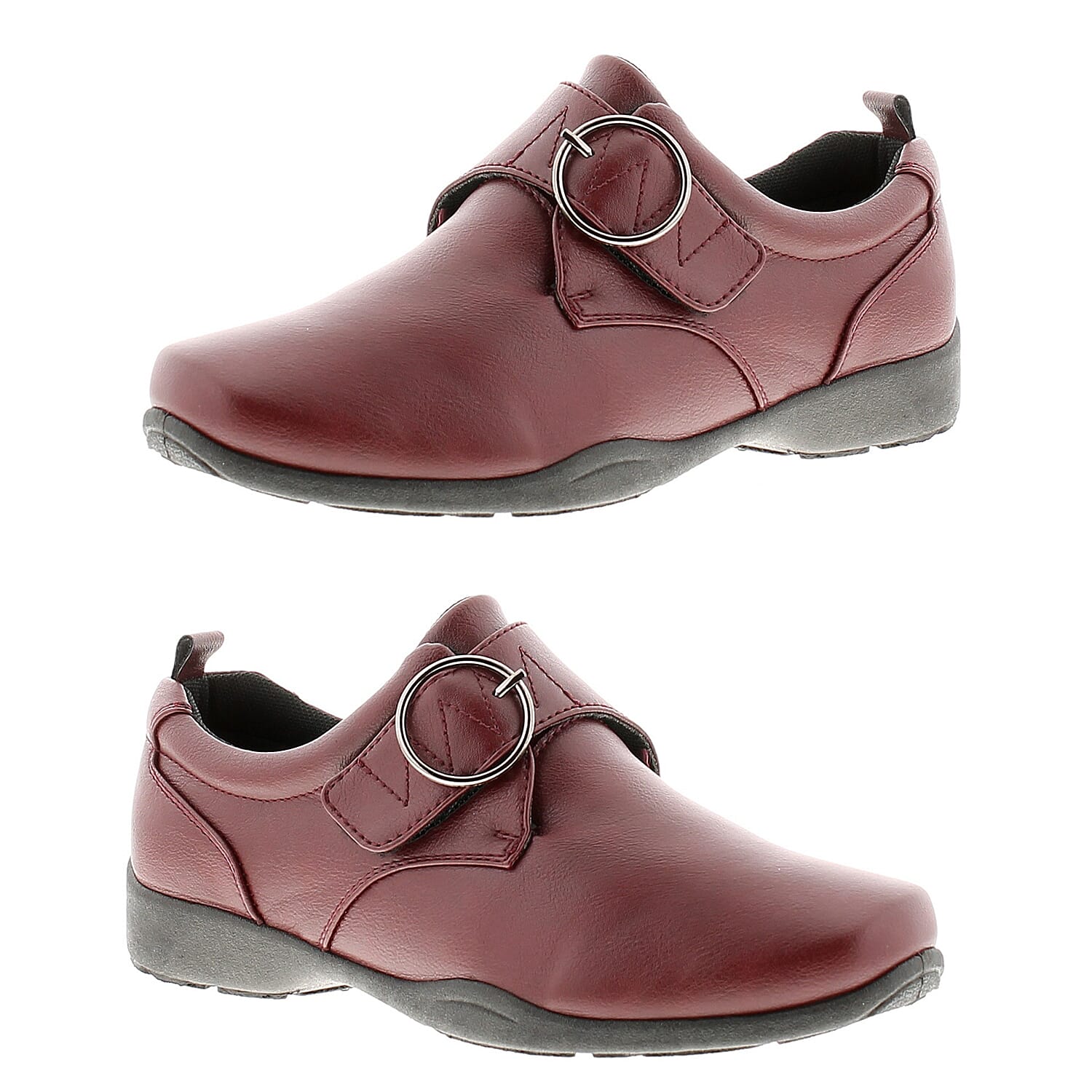 DR KELLER - FREYA Touch Fasten Buckle Shoes (Size 4) - Burgandy