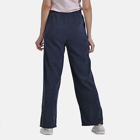Tamsy Women's Relaxed Fit Corduroy Straight Leg Pants (Size M) - Midnight Navy