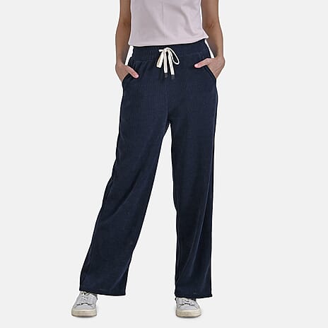 Tamsy Women's Relaxed Fit Corduroy Straight Leg Pants (Size XL) - Midnight Navy