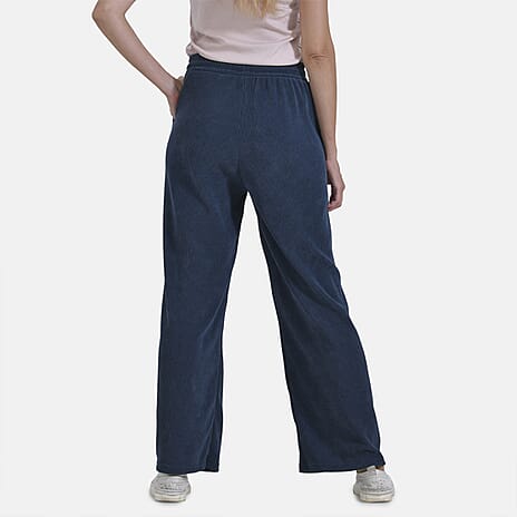 Tamsy Women's Relaxed Fit Corduroy Straight Leg Pants (Size XL) - Blue