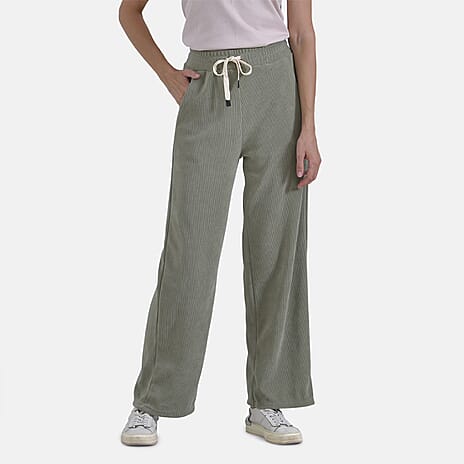 Tamsy Women's Relaxed Fit Corduroy Straight Leg Pants (Size S) - Olive Green