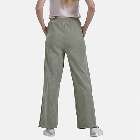 Tamsy Women's Relaxed Fit Corduroy Straight Leg Pants (Size L) - Olive Green