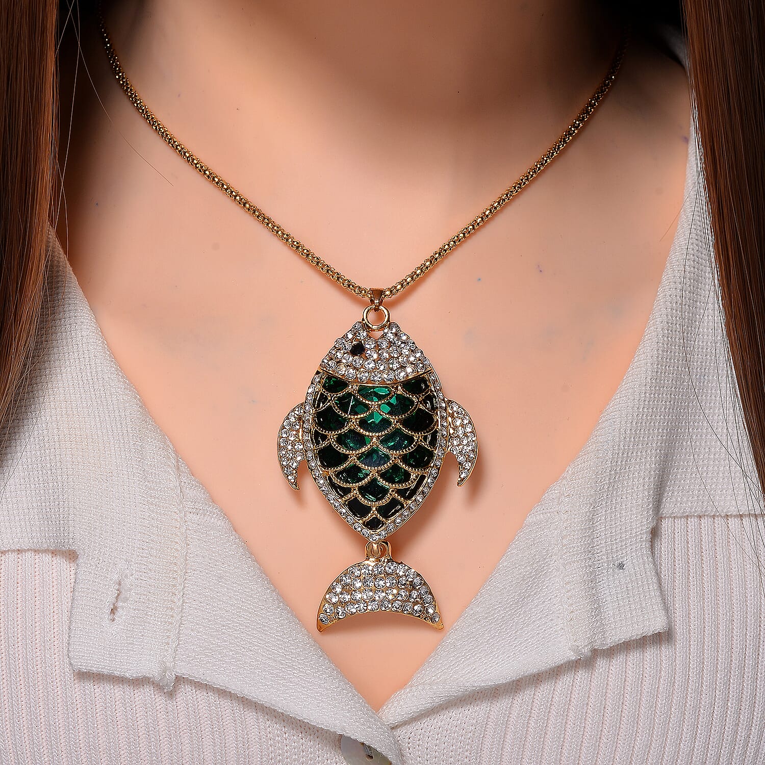 Black & White Fish Crystal Necklace (Size - 24)