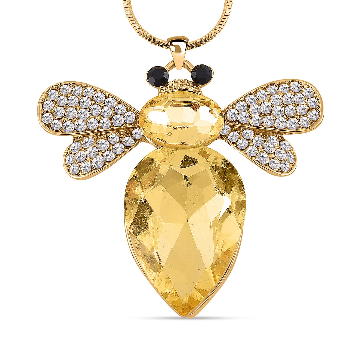 Yellow & White Crystal Bee Necklace (Size - 24)