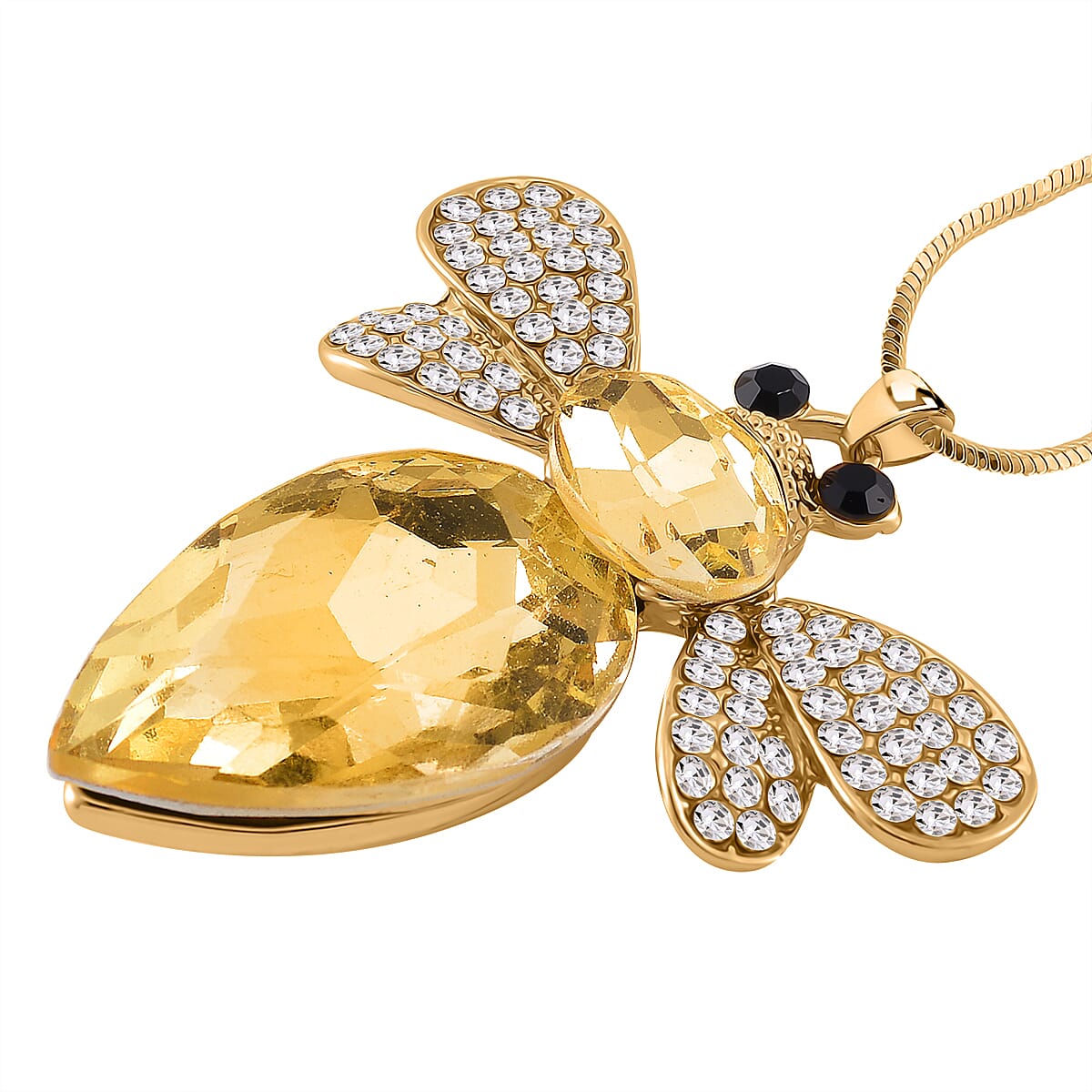 Yellow & White Crystal Bee Necklace (Size - 24)