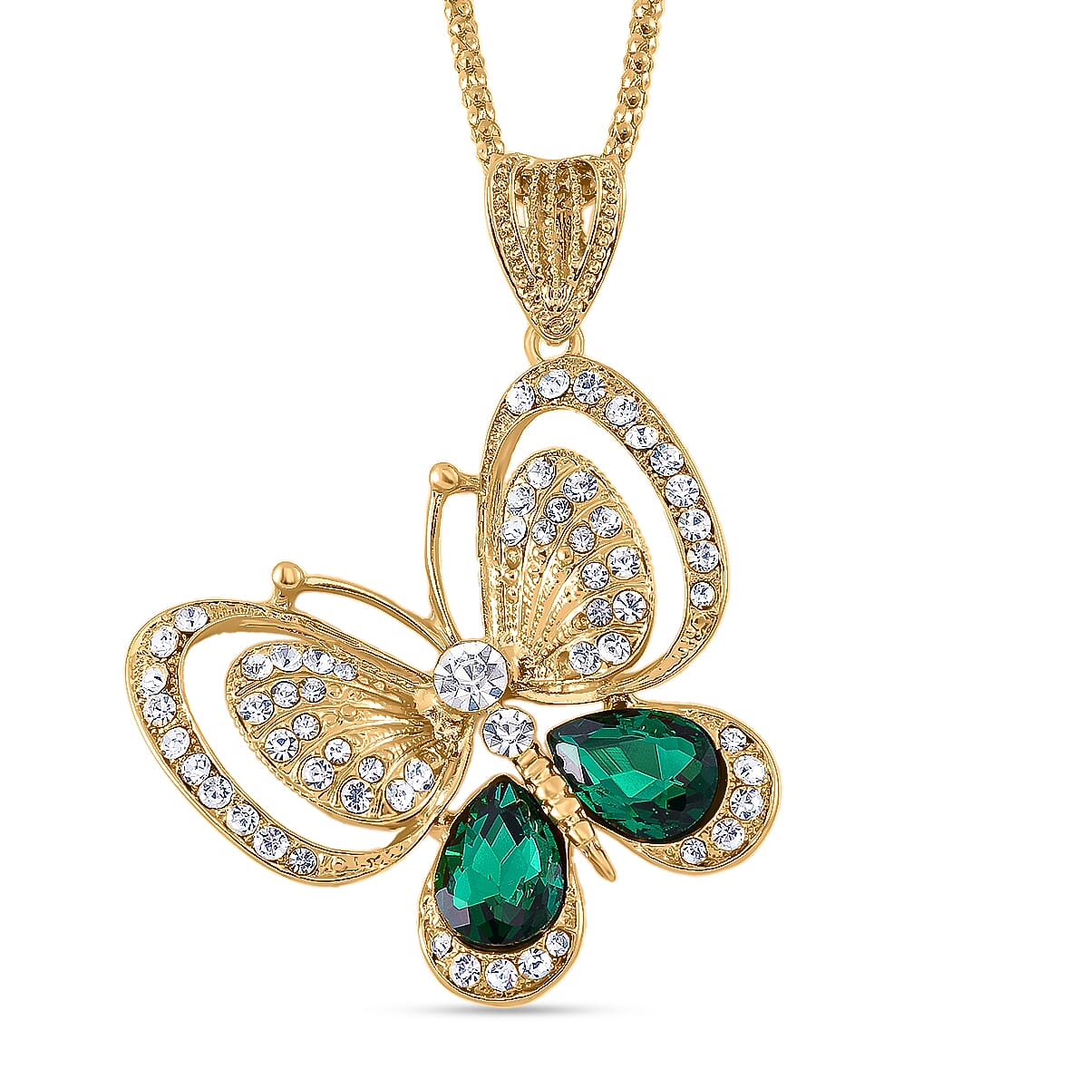 Green & White Crystal  Necklace (Size - 24)