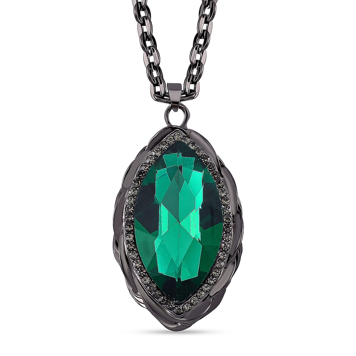Grey & Neon Green Crystal Necklace (Size - 24)