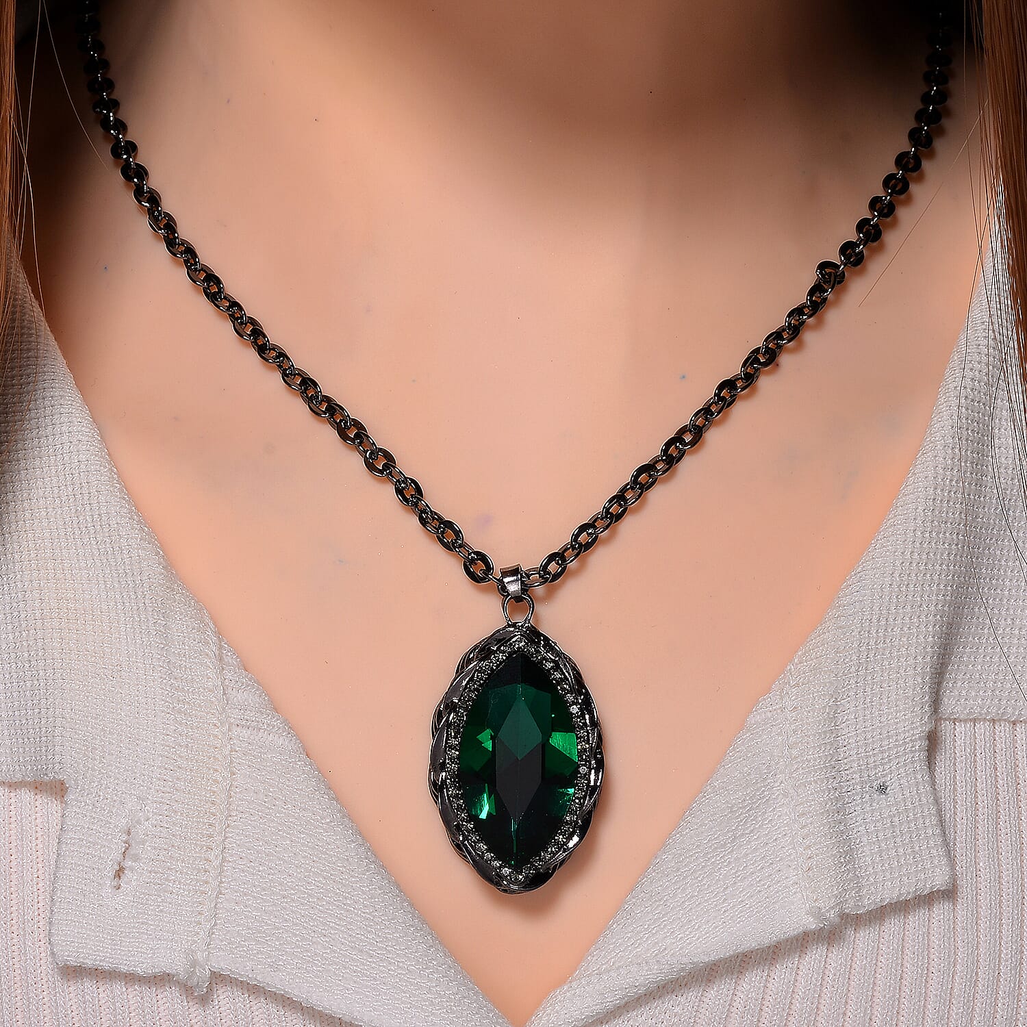 Grey & Neon Green Crystal Necklace (Size - 24)