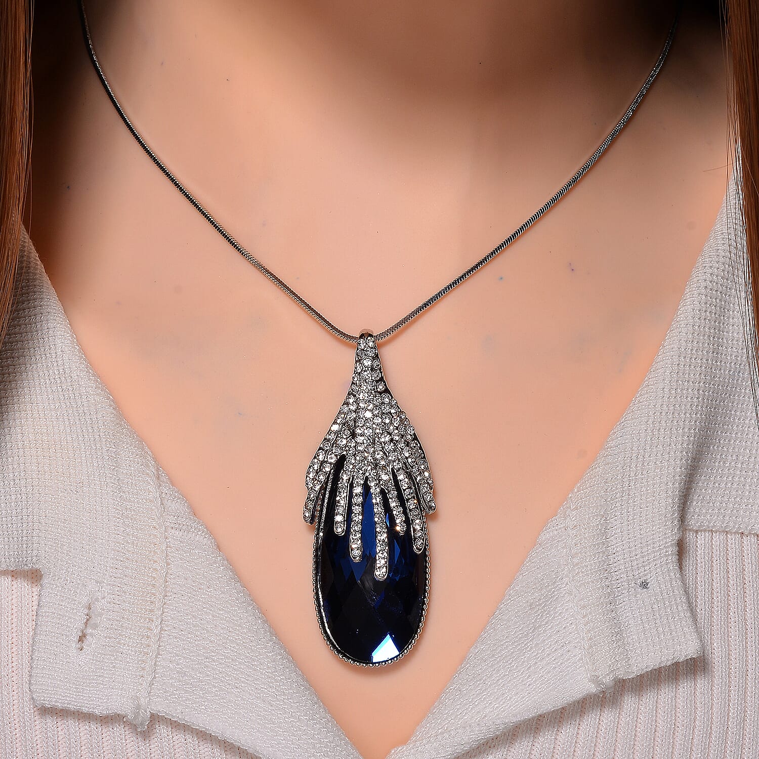 Blue & White Crystal Necklace (Size - 24)