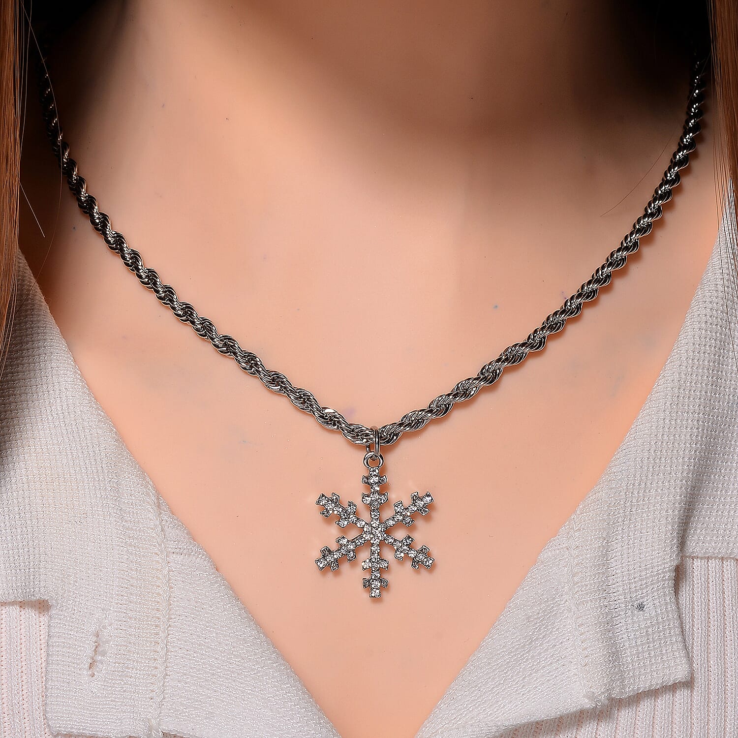 White Crystal Snowflake Necklace (Size - 20)