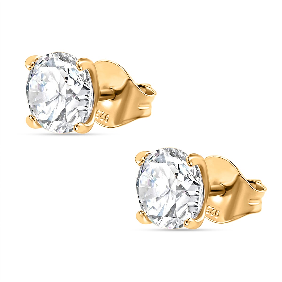 J Francis 9K Yellow Gold A Swarovski Zirconia Solitaire Stud Push Post Earring 1.49 ct. 7932453 TJC