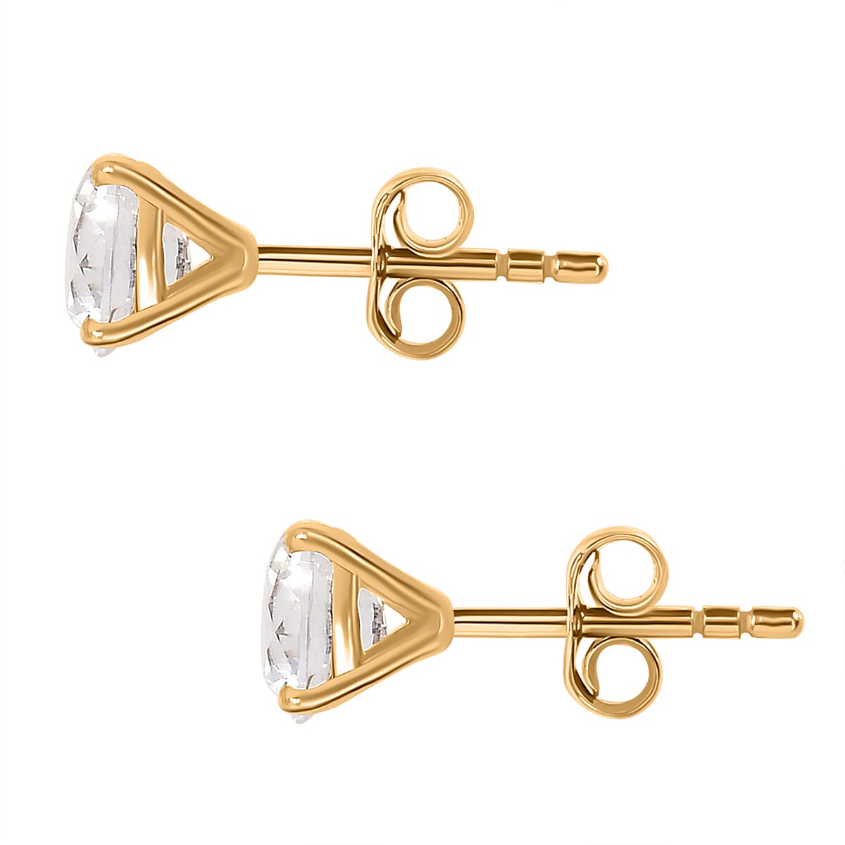 J Francis - 9K Yellow Gold Swarovski Zirconia Solitaire Stud Earring With Push Back 1.49 Ct.