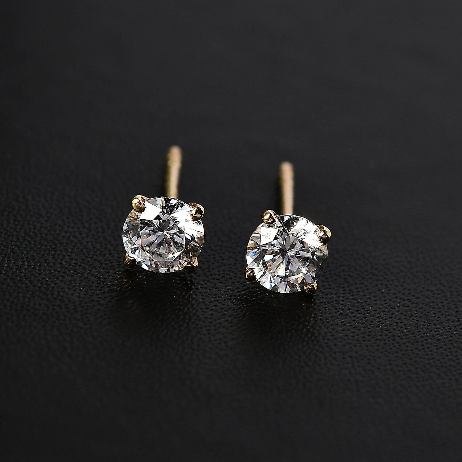J Francis - 9K Yellow Gold Swarovski Zirconia Solitaire Stud Earring With Push Back 1.49 Ct.