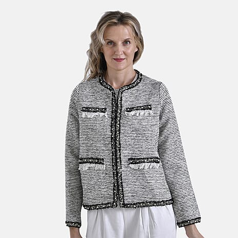 La Marey Plaid Pattern Classic Twill Jacket (Size M) - White Base with Black