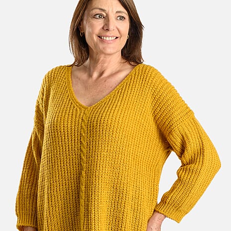 EMMA Cable Knit Jumper (Size- 16 to 22) - Mustard